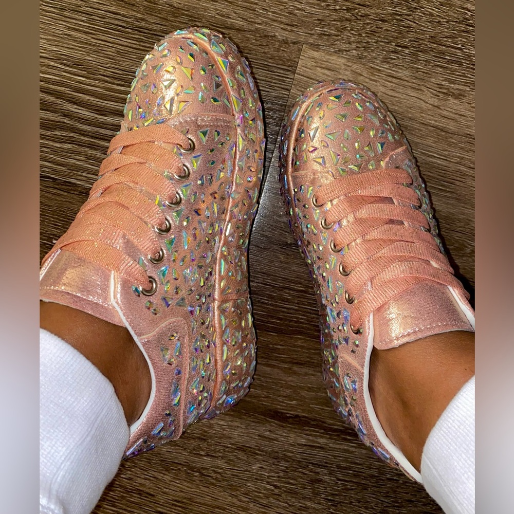 Pink Embellished Rhinestone Platform Sneakers - Picture 2 of 4